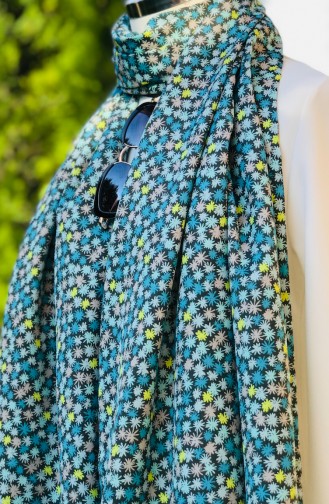 Flower Patterned Crepe Shawl 51016-01 Mint Green Yellow 51016-01