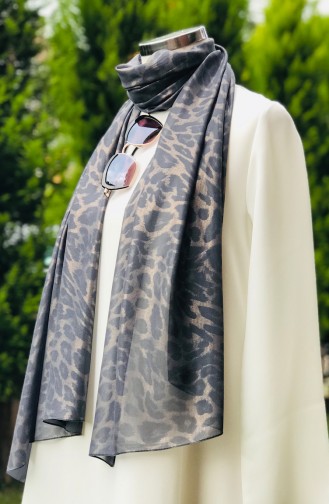 Leopar Desenli Şifon Şal 51071-01 Kahve Siyah