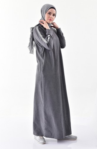 Kapüşonlu Kışlık Elbise 2240-02 Gri