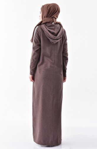 Kapüşonlu Kışlık Elbise 2240-06 Vizon