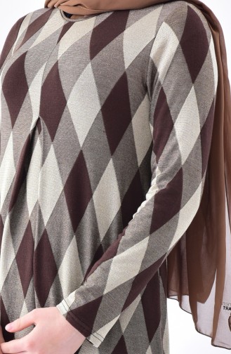 دلبر فستان بتصميم مُطبع 7132-01 لون بني مائل للرمادي وبني 7132-01