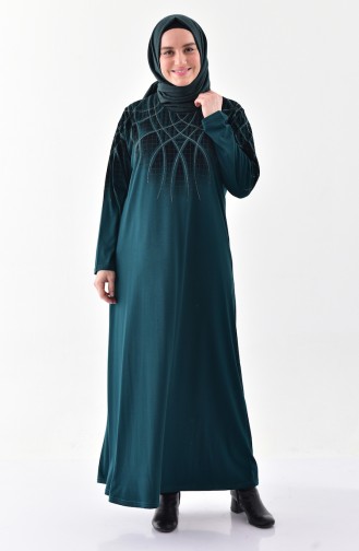 Large size Garnished Dress 4833-05 Emerald Green 4833-05