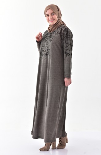 Plus size Stone Printed Dress 4851-03 Dark Mink 4851-03