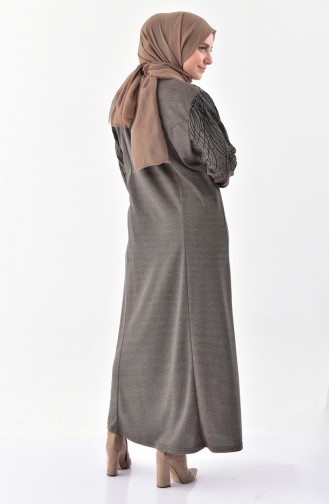 Büyük Beden Taş Baskılı Elbise 4851-03 Koyu Vizon