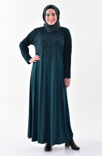 Plus Size Embroidered Stone Dress 4862-03 Emerald 4862-03