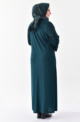 Büyük Beden Taşlı Elbise 4862-03 Zümrüt Yeşil