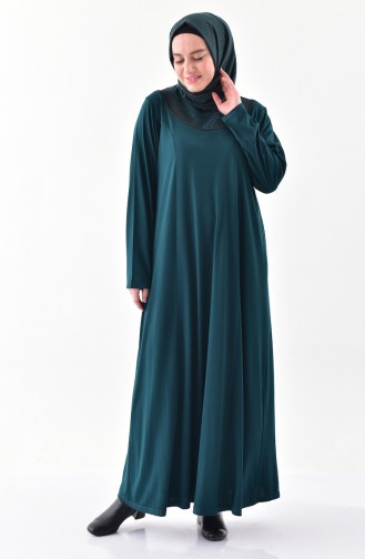 Large size Garnished Dress 4841-06 Emerald Green 4841-06