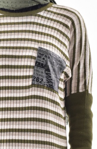 Striped Knitwear Tunic 8094-07 Khaki 8094-07