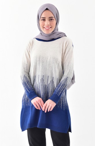 Pull Tricot a Paillettes 2127-02 Beige Bleu Roi 2127-02