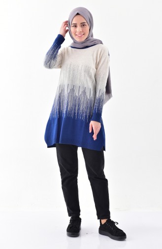 Pull Tricot a Paillettes 2127-02 Beige Bleu Roi 2127-02