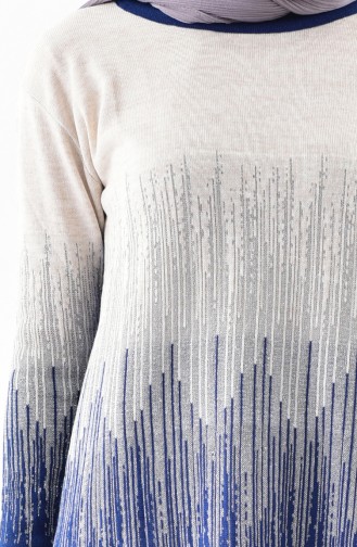 Pull Tricot a Paillettes 2127-02 Beige Bleu Roi 2127-02