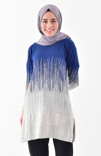Pull Tricot a Paillettes 2127-05 Bleu Roi Beige 2127-05