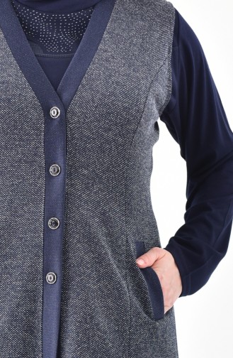 Plus Size Buttoned Vest 1072-02 Navy Blue 1072-02
