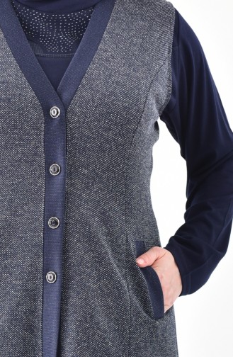 Gilet a Boutons Grande Taille 1072-02 Bleu Marine 1072-02