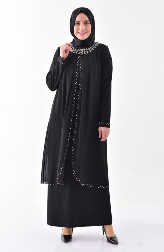 Robe de Soirée Perlées Grande Taille 3138-01 Noir 3138-01