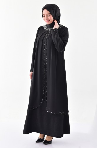 Robe de Soirée Perlées Grande Taille 3138-01 Noir 3138-01