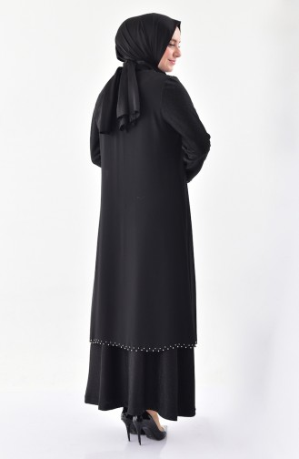 فستان مُزين بتفاصيل من اللؤلؤ بمقاسات كبيرة 3138-01لون أسود 3138-01