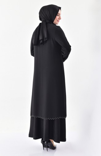 Robe de Soirée Perlées Grande Taille 3138-01 Noir 3138-01