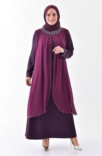 Robe de Soirée Perlées Grande Taille 3138-03 Plum 3138-03