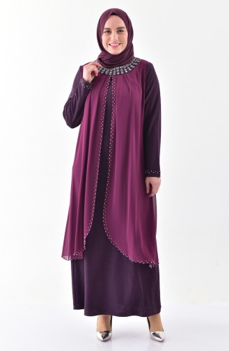 Robe de Soirée Perlées Grande Taille 3138-03 Plum 3138-03