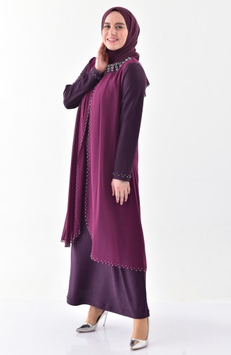 Robe de Soirée Perlées Grande Taille 3138-03 Plum 3138-03