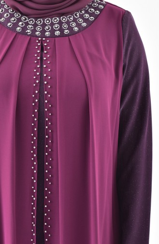 Robe de Soirée Perlées Grande Taille 3138-03 Plum 3138-03