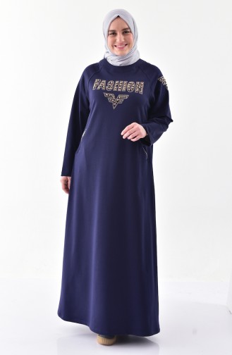 فستان رياضي بتصميم مُطبع بمقاسات كبيرة 2064-01 لون كحلي لون كحلي 2064-01