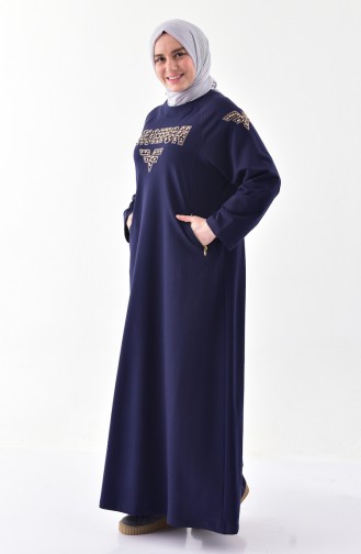 Büyük Beden Taş Baskılı Spor Elbise 2064-01 Lacivert 2064-01