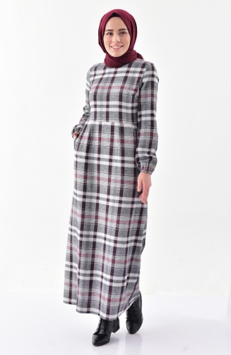 Plaid Patterned Winter Dress 2042-02 BORDEAUX 2042-02