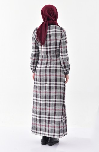 Ekose Desenli Kışlık Elbise 2042-02 Bordo