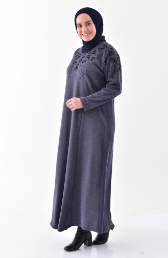 Robe Imprimée de Pierre Grande Taille 4853-04 İndigo 4853-04