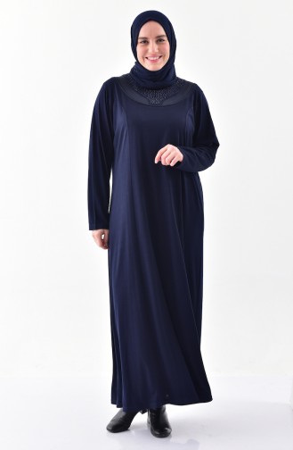 Large size Patterned Dress 4841-03 Navy Blue 4841-03