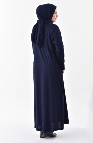 Large size Patterned Dress 4841-03 Navy Blue 4841-03