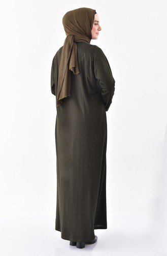 فستان بتصميم مُطبع باحجار لامعة بمقاسات كبيرة 4841-04 لون اخضر كاكي 4841-04