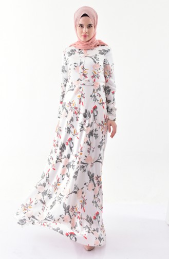 فستان كاجوال بتصميم مُطبع 8341-01 لون ابيض 8341-01