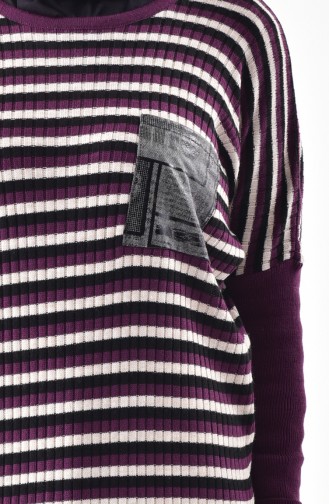 Striped Knitwear Tunic 8094-06 Purple 8094-06