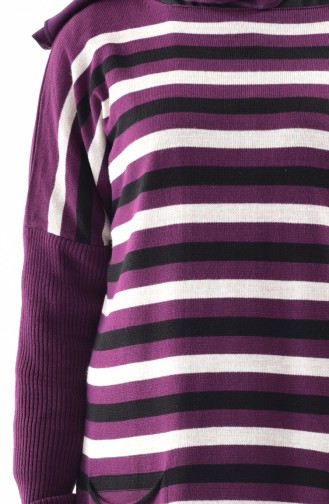 Striped Knitwear Tunic 8095-02 Purple 8095-02