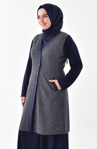 Gilet a Boutons Grande Taille 1072-02 Bleu Marine 1072-02