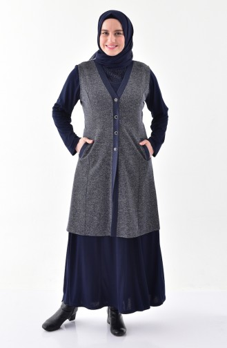 Gilet a Boutons Grande Taille 1072-02 Bleu Marine 1072-02