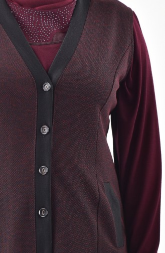 Plus Size Buttoned Vest 1072-03 Burgundy 1072-03