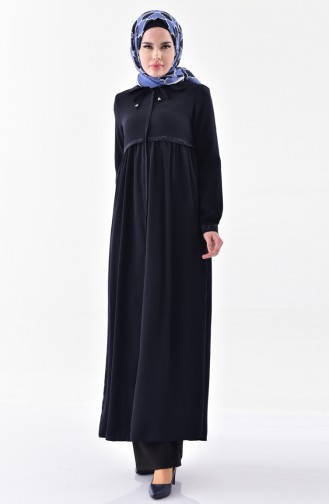 Embroidered Platted Abaya 5920-03 Navy Blue 5920-03