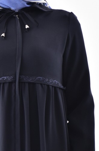 Embroidered Platted Abaya 5920-03 Navy Blue 5920-03