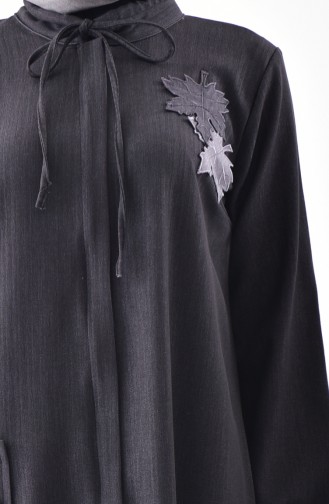 Applique Zippered Abaya 49512-01 Smoked 49512-01