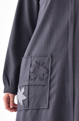 Applique Zippered Abaya 49512-04 Grey 49512-04