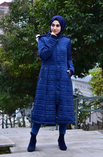 SUKRAN Pocketed Quilted Coat 35793-03 Lacivert 35793-03