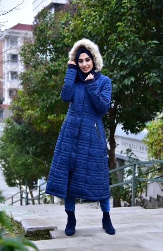 SUKRAN Pocketed Quilted Coat 35793-03 Lacivert 35793-03