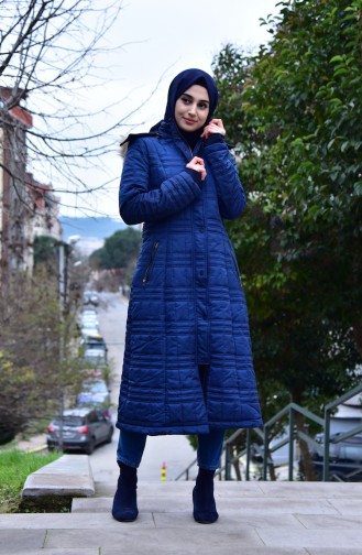 SUKRAN Pocketed Quilted Coat 35793-03 Lacivert 35793-03