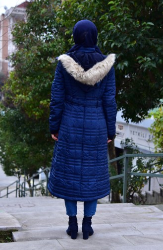 SUKRAN Pocketed Quilted Coat 35793-03 Lacivert 35793-03