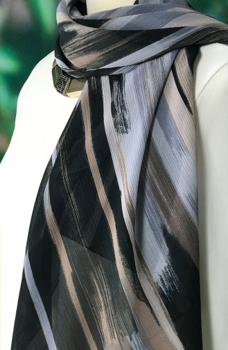 Stripe Patterned Chiffon Shawl 60529-01 Gray 60529-01