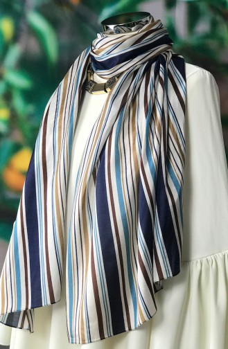 Châle Mousseline a Motifs Rayure 60540-01 Bleu Marine 60540-01